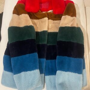 Blank NYC Multicolor Striped Faux Fur Jacket